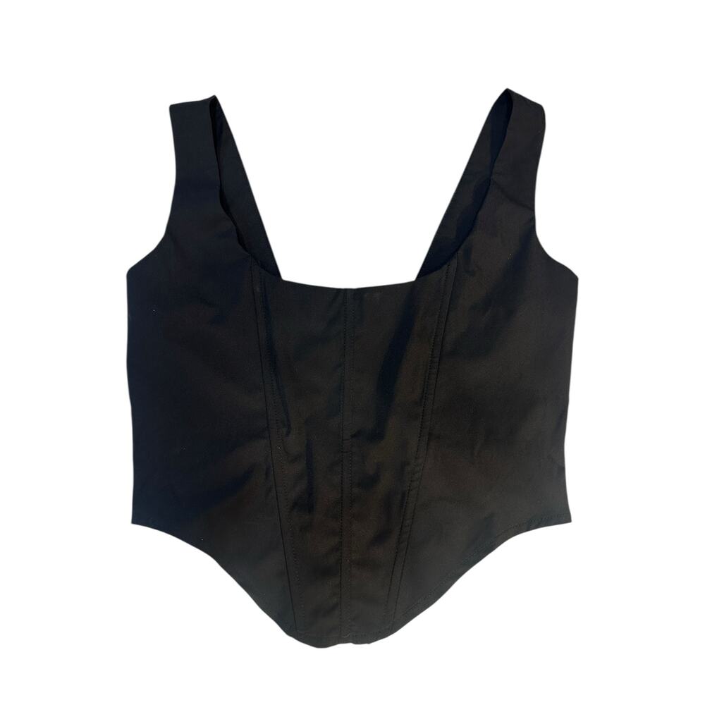 PrettyLittleThing Black Corset Crop Top Zip Front Bustier Style Size 6